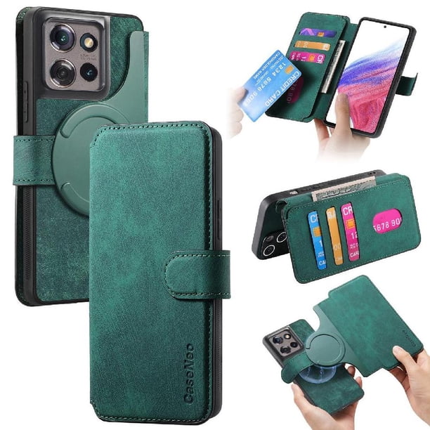 Funda Billetera Magnética para Motorola Edge 50 Soporte Tarjetas Desmontable Verde