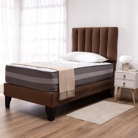 Colbox - Cama Europea Valencia P + Respaldo Cadiz 1.5 Pl Felpa Chocolate