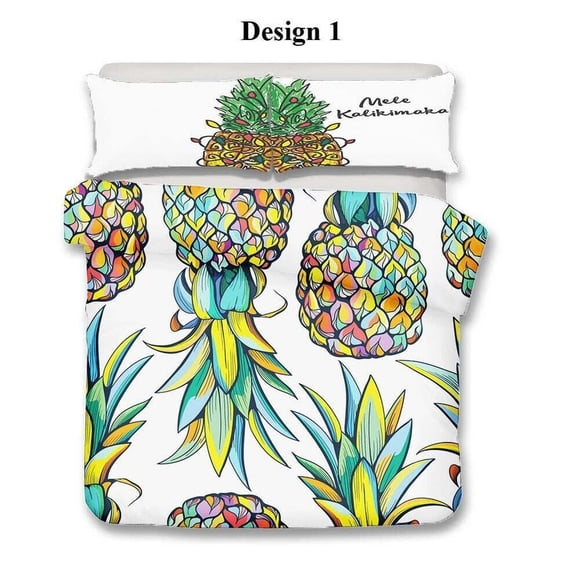 Tropical Pineapple Zigzags Skull Holiday Quilt Duvet Cover Set Super 3-Piece Bedding Set