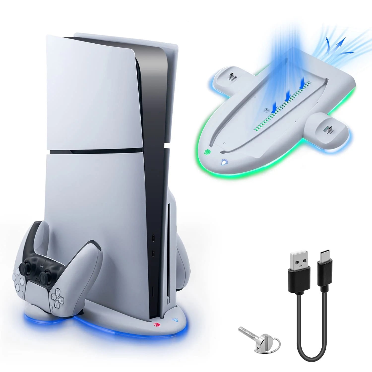 Genérico - Base De Carga Para Controlador De Juego Ps5 Slim Con Luz Ambiental Multifuncional Y Colorida
