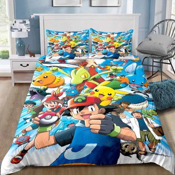 Animation Pokemon Pikachu Bed Flat Sheet Coverlet Kids Room Bed Sheet Bed Linen Bedding Sets Pillowcases Cartoon Duvet Cover Bed Sheets