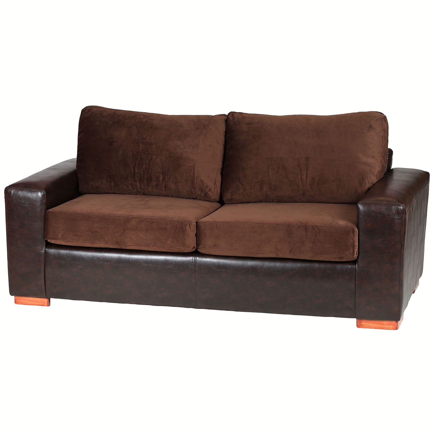 Muebles Altiro - Sofá Elam 3 Cuerpos - Cuero Sintético Café Moro Y Tela Felpa Café