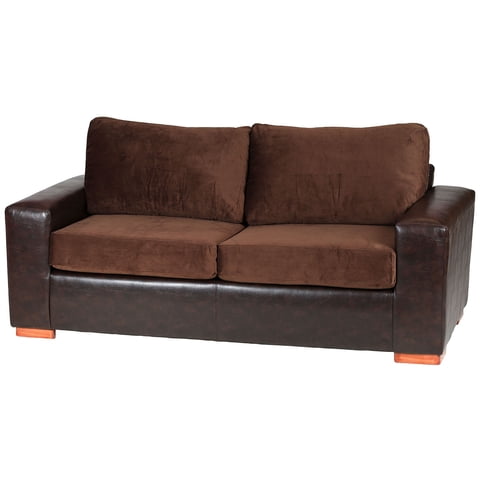 Muebles Altiro - Sofá Elam 3 Cuerpos - Cuero Sintético Café Moro Y Tela Felpa Café