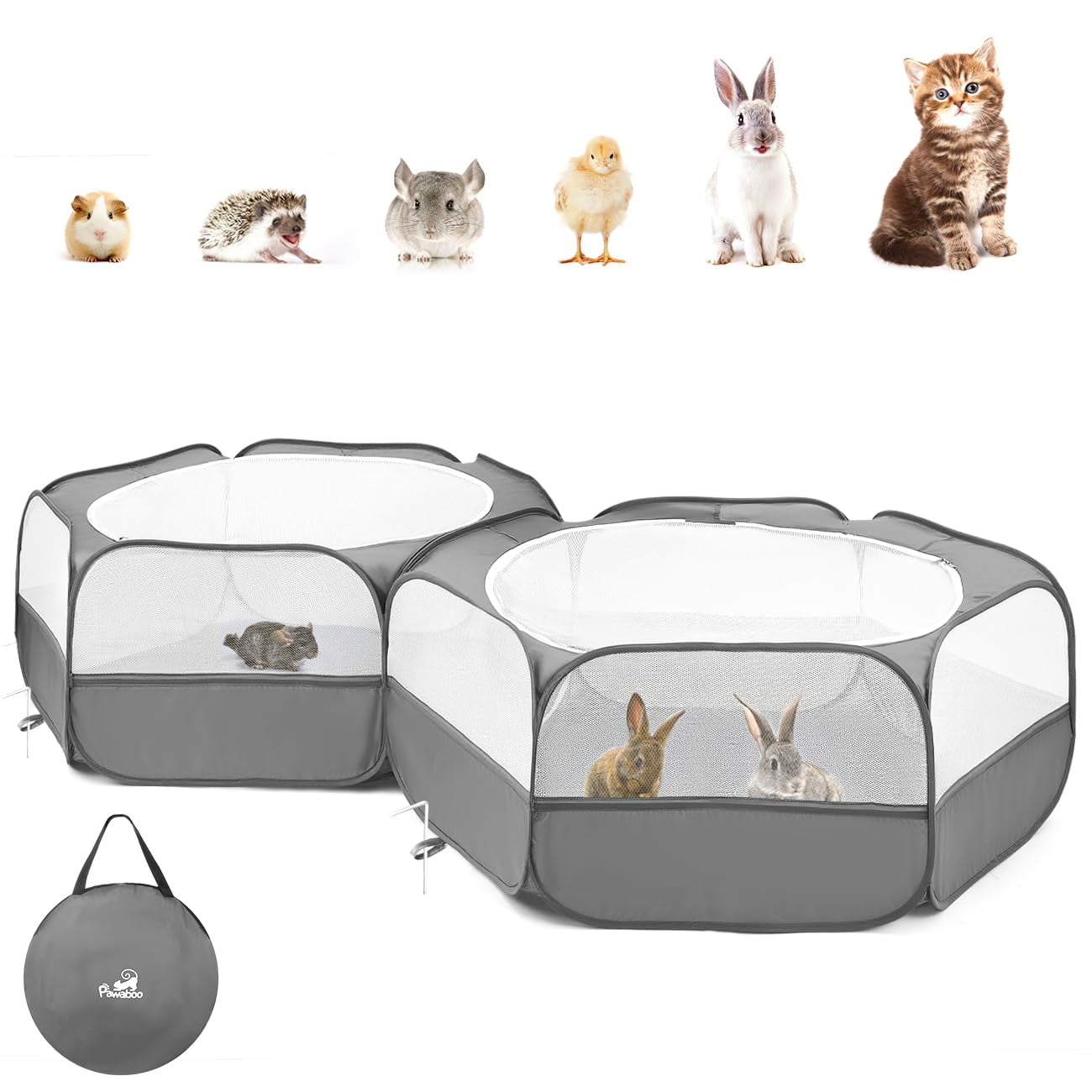 Corral portátil Pawaboo para pollitos 210 x 120 x 50 cm, gris