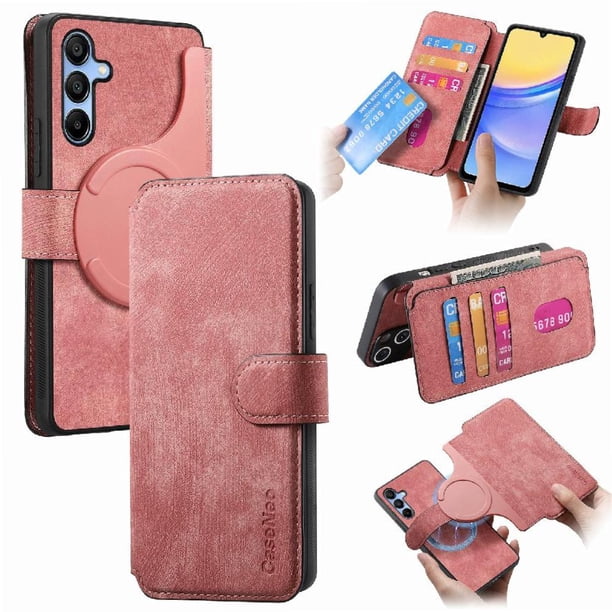 Funda Billetera Magnética para Samsung Galaxy A25 Soporte Tarjetas Desmontable Rosa
