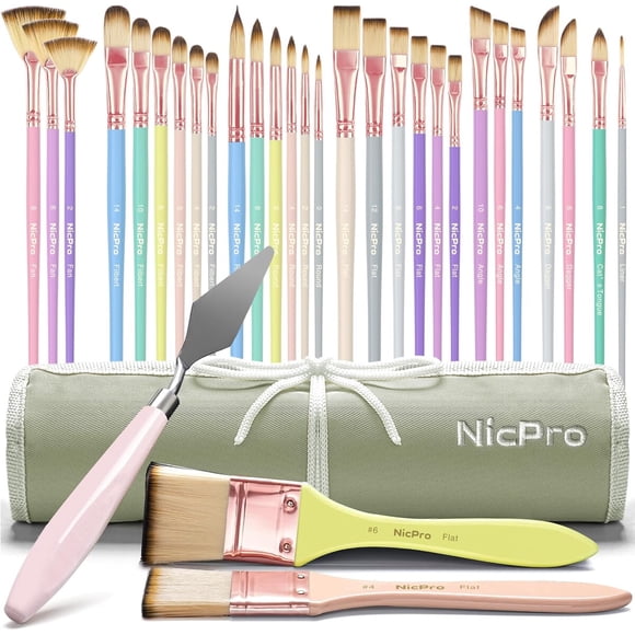 Set de Pinceles NicPro 30 Piezas Pastel Nylon