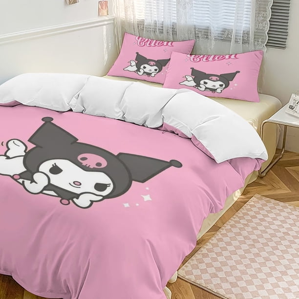 Kuromi Quilt Set Thicken Soft 3 Pieces Bedding Set All Season Duvet Cove with 2 Pillowcases for Adult Women Girls Teens Home Room Decor