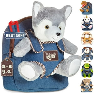 Peluche Backpack Naturally Kids Wolf Para Niños De 3 A 10 Años