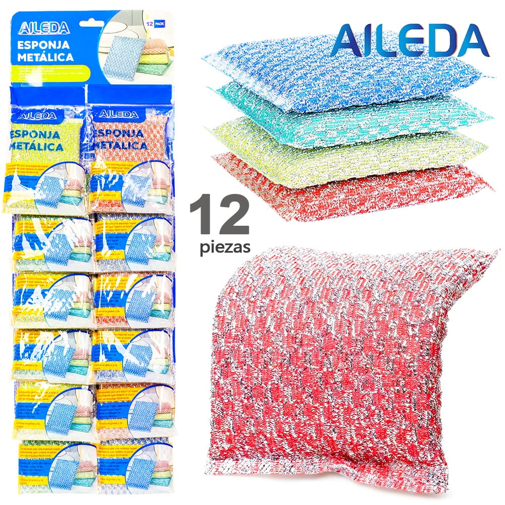 Esponja Metálica Aileda, Paquete De 12 Unidades Duradero, Antibacteriano Y Fácil De Limpiar