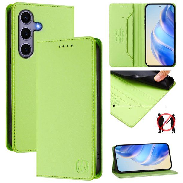 Funda Billetera con Soporte para Samsung Galaxy S24 Bloqueo RFID Plegable Verde claro