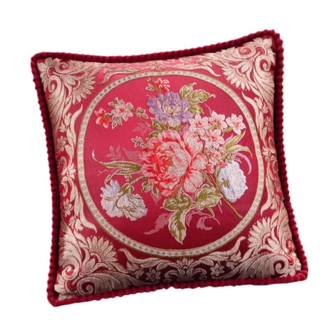 Magideal - Funda De Almohada Europea, Funda De Cojín, Funda De Almohada Con Bordado Floral De 18 X 18 Pulgadas, Funda De Cojín Para Sofá De Decoración Del Hogar Rojo