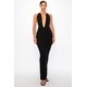 thumbnail image 1 of Saronite Vestido de Fiesta de Corte Alto, Elástico, con Escote en V Profundo, Espalda Descubierta y Abertura, Color Negro (para Mujer), 1 of 1
