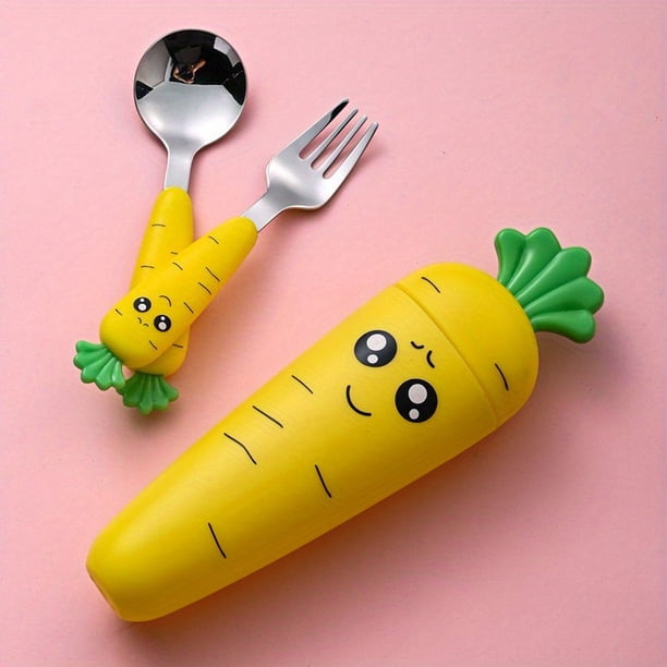 1pc/1set Creative Cartoon Carrot Tableware, Children's Fork Spoon With Handle, Portable Children's Tableware, For Toddlers Kids