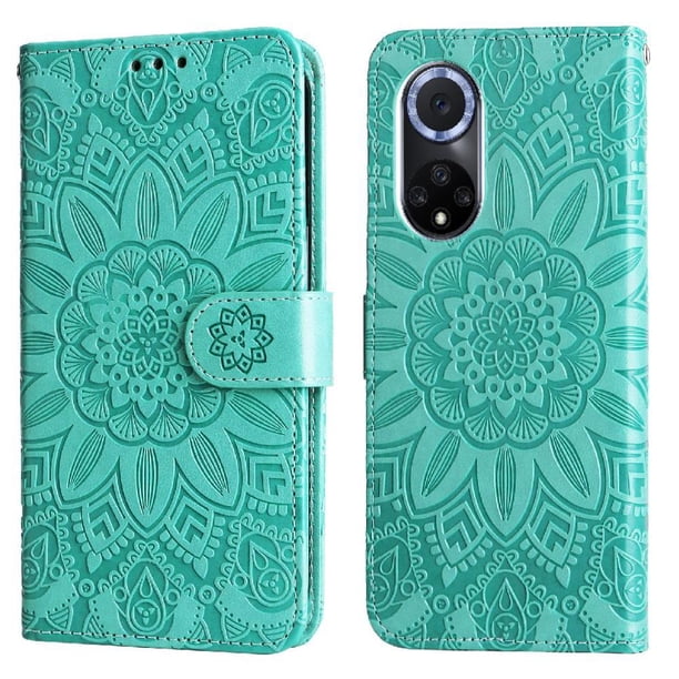 Funda tipo cartera FOXDOCK para Huawei Nova 9 , diseño girasol en relieve, cuero PU, cierre magnético, soporte y tarjetero