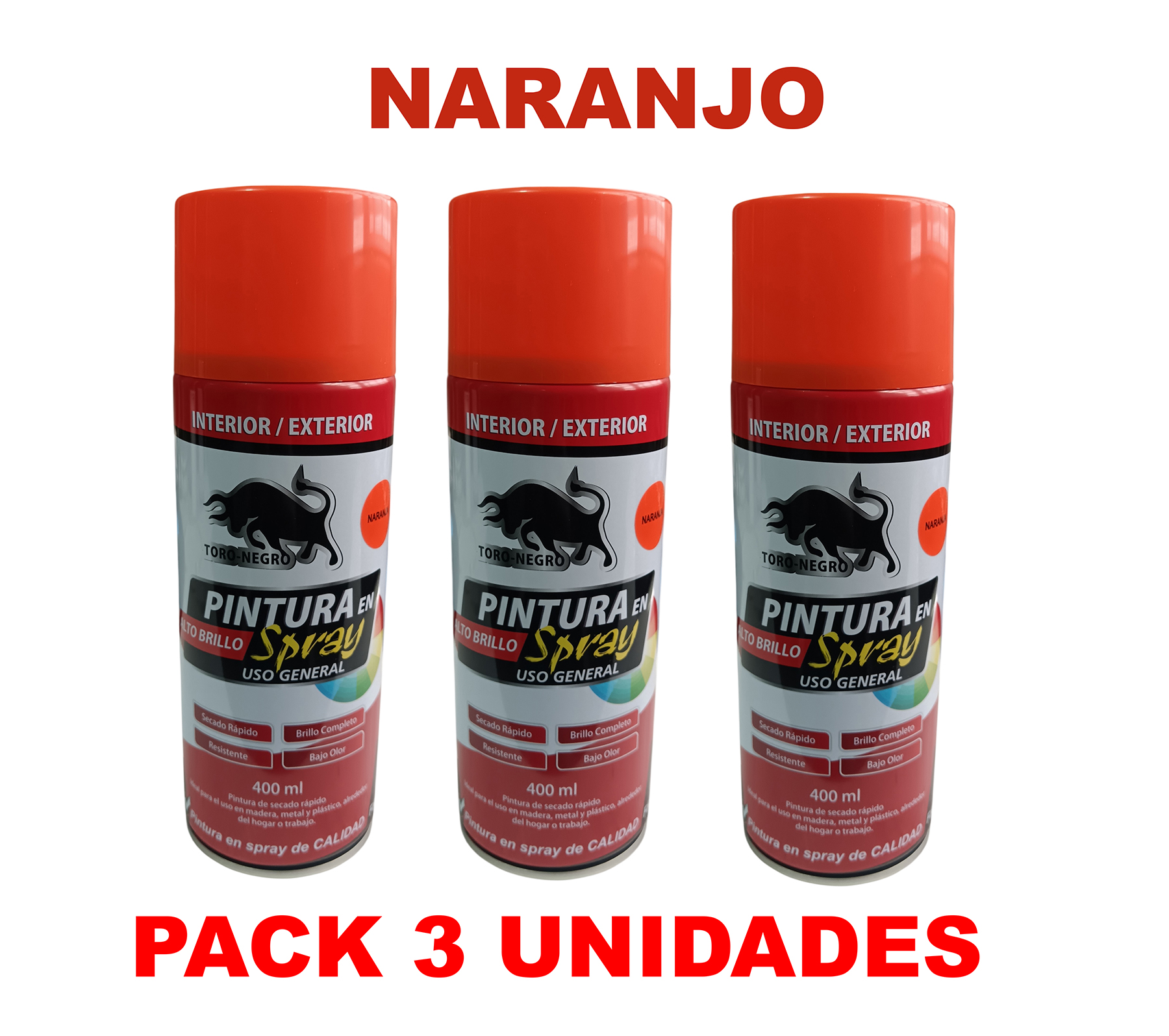 Toro Negro - Pintura En Spray Pack 3 Unidades Color Naranja / Naranjo