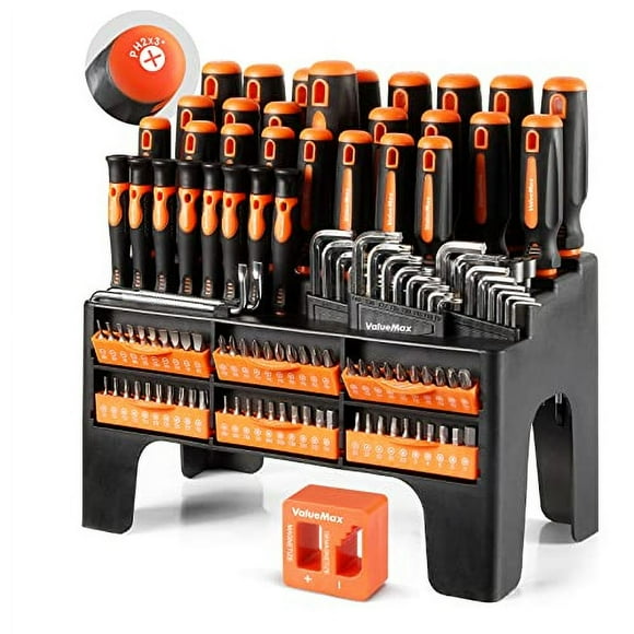 Juego de Destornilladores Magnéticos ValueMax de 126 Piezas con Organizador de Plástico, Magnetizador Desmagnetizador, Herramientas y Equipos de Bricolaje para Hombres y Mujeres Mecánicos, Kit de Herr