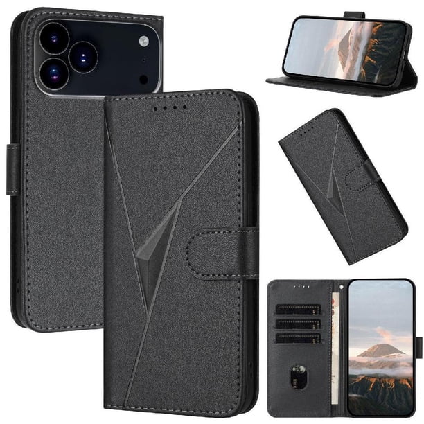 Funda Cartera Fibra de Carbono para iPhone 17 Pro con Soporte y Cierre Magnético Negro