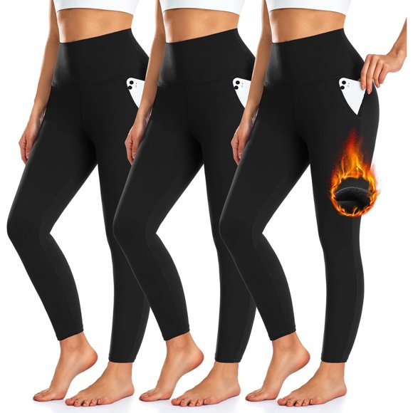 WE FLEECE Pack de 3 calzas térmicas para mujer con bolsillos