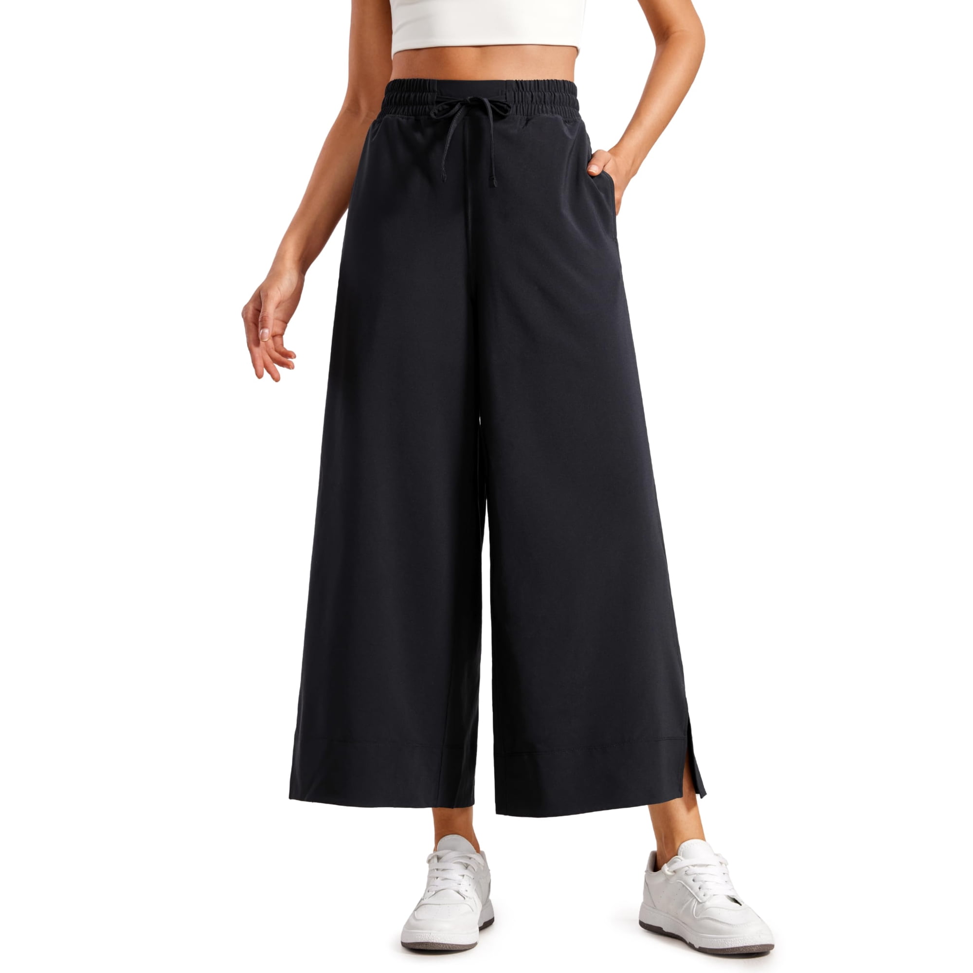 Pantalones Cortos Crz Yoga, Ligeros, De Pierna Ancha, Para Mujer, Color Negro
