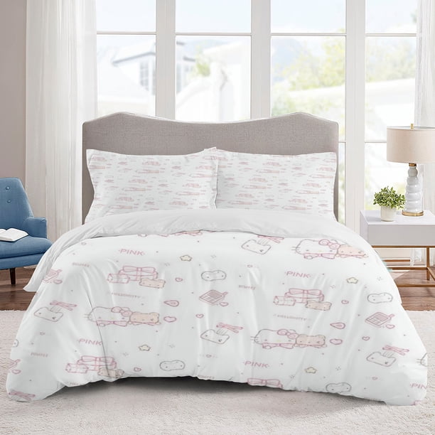 Hello kitty Bedding Sets Cartoon Duvet Cover Lightweight 3 Piece Bet Sets for Kids Boys Girls