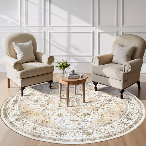 Alfombra redonda lavable beige de 183 cm – AMADA HOMEFURNISHING