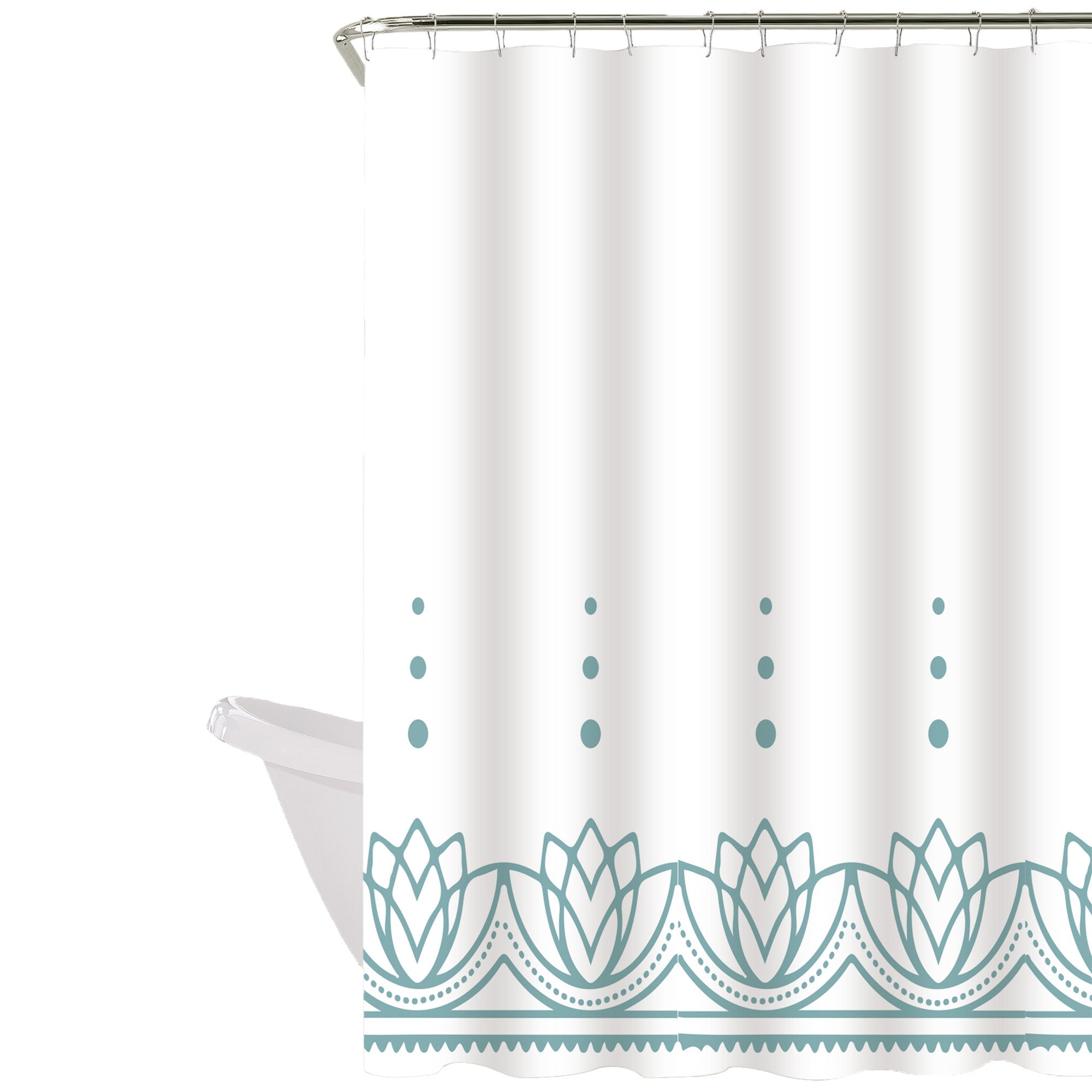 Decoexpress - Cortina De Baño 180x180 Impermeable + 12 Ganchos Loto Turquesa