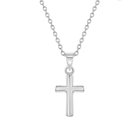 Collar con colgante de cruz lisa de plata 925 con cadena para niña y adolescentes