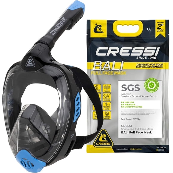 Máscara integral de snorkel Cressi Bali, negro/azul, talla L/XL