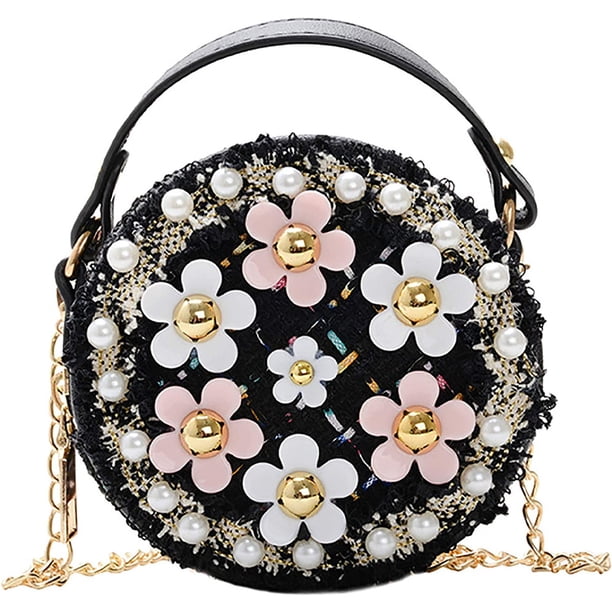 Bolso bandolera para niña con flores de perla, minibolsos de princesa adorables