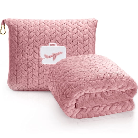 Manta de viaje y almohada EverSnug Premium Microplush, color rosa claro