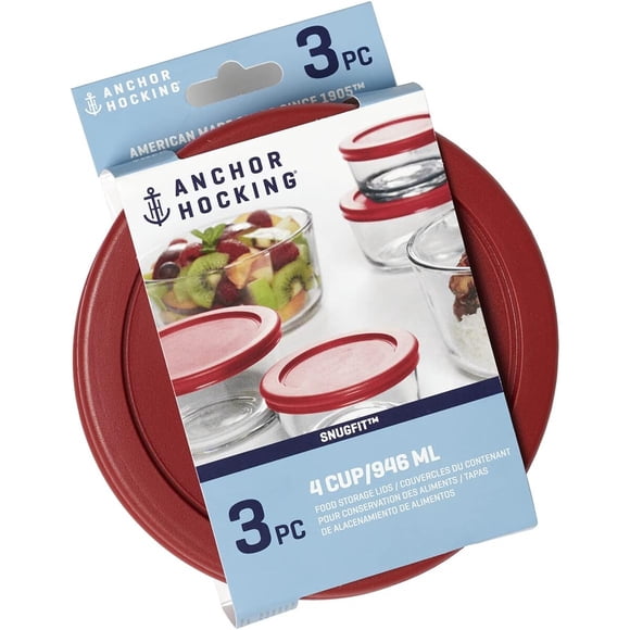 Anchor Hocking Replacement Lids for Glass Food Storage, 4 Cup