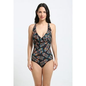 Samia - Enterito Escote Con Vuelos Estampado Hojas Xl