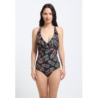 Samia - Enterito Escote Con Vuelos Estampado Hojas Xl