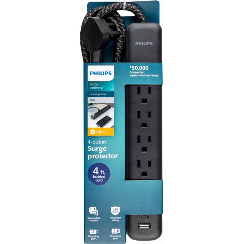 Protector Contra Sobretensiones Philips Spp3393B/37 4 Salidas 15W 450J
