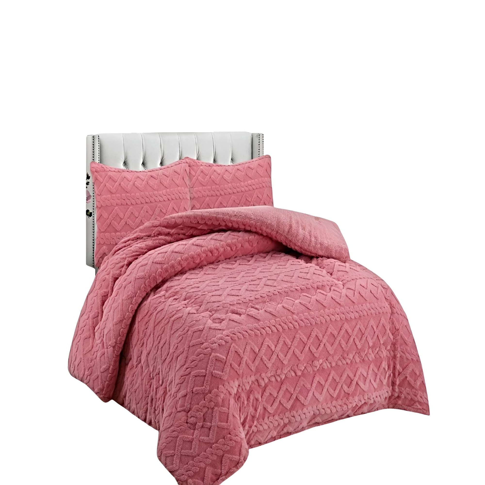 Genérico - Set Cobertor De Invierno Con Textura 1 5 Plaza 180x200cm P Rosa