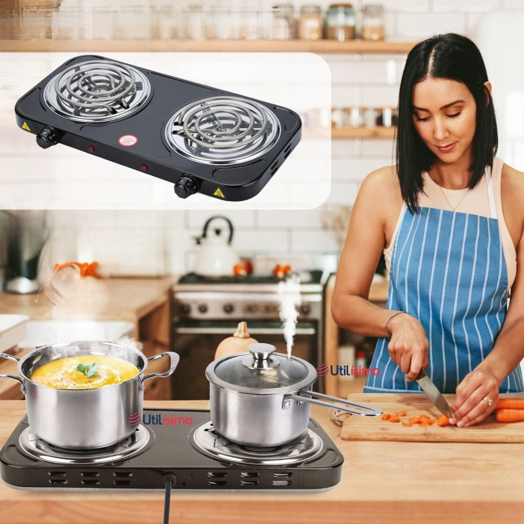 Line - Cocina Eléctrica 2 Platos 2000w Cocinilla Portátil Negro