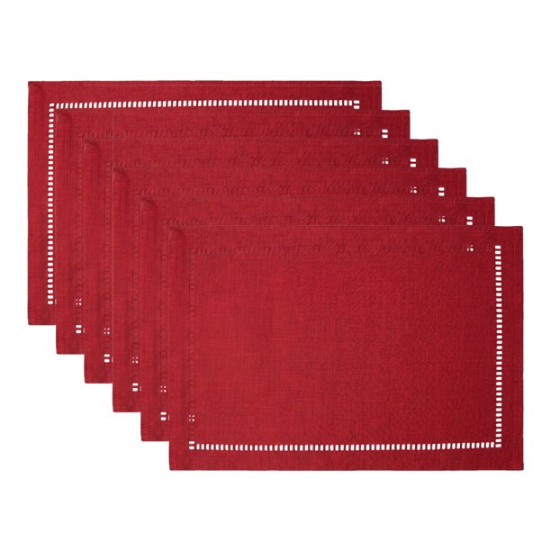 REGALWOVEN Manteles Rústicos Juego de 6 Manteles de Poliéster para Decoración de Mesa de Comedor Interior Exterior Lavable Mantel de Cocina Limpiar con Paño Burdeos 18*12in