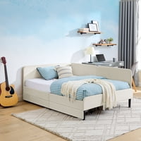 M&Ms - Full Size Upholstered Platform Bed Frame With 2 Storage Drawers, Adjustable Velvet Sofa Bed, Beige