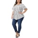 thumbnail image 2 of Agnes Orinda Blusa de Mujer Talla Grande Cuello Redondo Manga Corta a Rayas Blusa Casual de Moda T-shirt 3X Blanco, 2 of 6