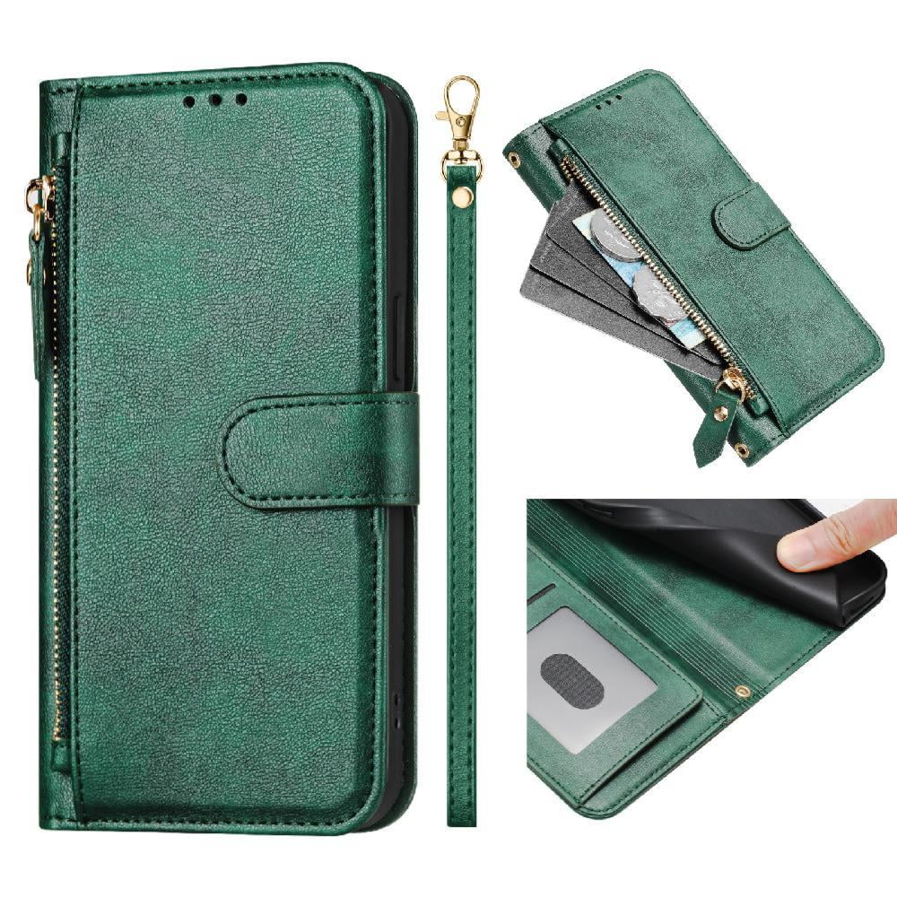 Foxdock - Funda Tipo Billetera Para Samsung Galaxy A31 Con Cremallera Portatarjetas Soporte Correa De Muñeca Cuero Verde