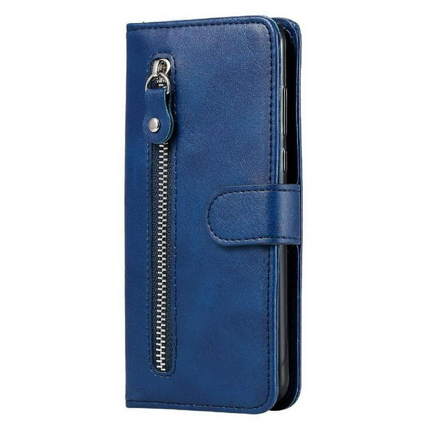 Funda con Cremallera para Motorola MOTO E7 Plus, Carcasa Cartera de Cuero PU con Soporte y Tarjetero