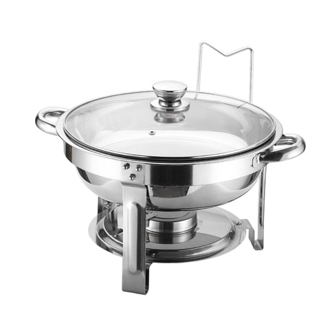 Magideal - Juego De Calentador De Buffet Para Catering, Servidor Calentador De Catering Redondo Con Tapa De Vidrio Ventilada, Calentador De Comida De Catering De
