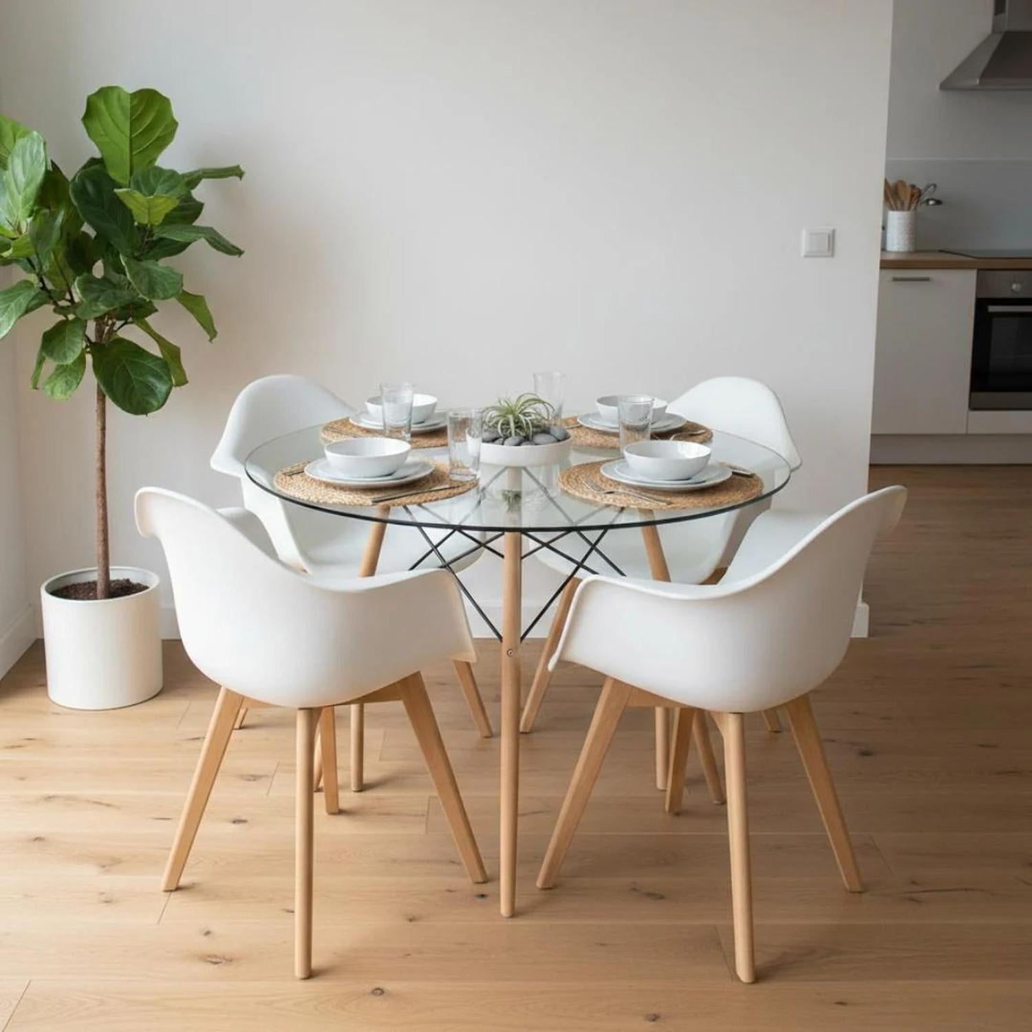 Pandalino - Comedor Mesa Redonda Elida 80cm + 4 Butaca Monee Blanca