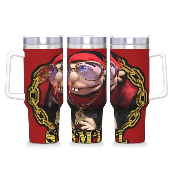 Jeffy SML: El Rapero Vaso aislado de acero inoxidable con asa, diseño temático, regalo para familia, amigos y fans; incluye pajita y encaja en el portavasos estándar, 40 oz