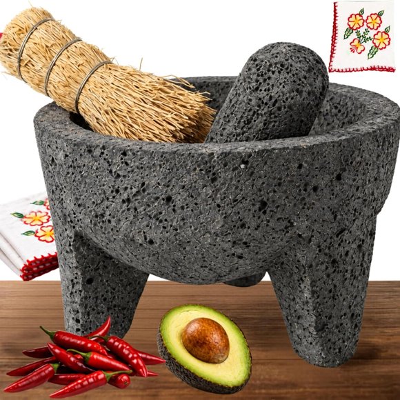 Set Molcajete Cuitaxi de Piedra Volcánica de 8 Pulgadas