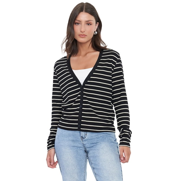 Sweater Mujer Cárdigan Líneas Blancas Corona