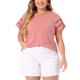 thumbnail image 1 of Agnes Orinda Tops de Escuela Universitaria para Mujer de Talla Grande con Panel de Encaje y Mangas Cortas Huecas Blusas Sólidas de Verano 3X Rosa, 1 of 8
