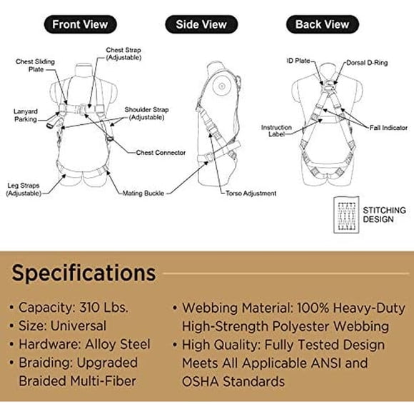 Arnés de Seguridad AFP Universal FullBody 310lbs ANSI OSHA