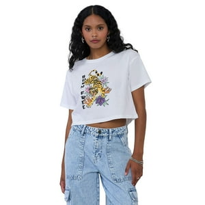 Polera Mujer Fun Manga Corta Crop Blanco Corona