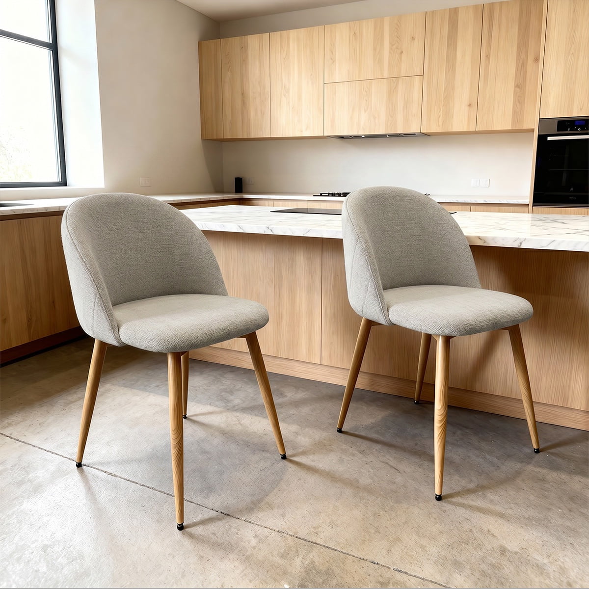 Pack 2 Sillas Comedor Moderna Acolchada Metal Sora Venhoouse Lino Greige